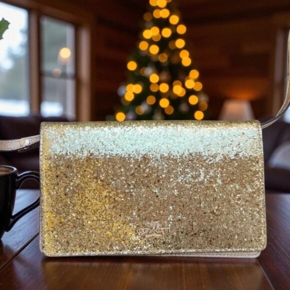 Coach Gold Glitter Crossbody or Clutch bag EUC $395 - Picture 1 of 10